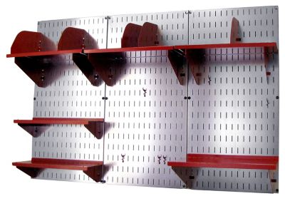 Image showing  Industrial Metal Pegboard Office Organizer Kit, 32 in. x 48 in., Galvanized Steel/Red