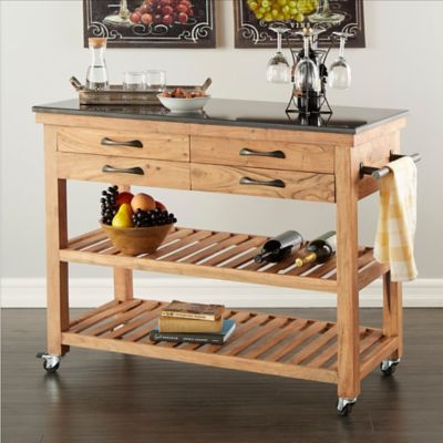 Harper & Willow Brown Wood Rolling 4 Drawers and 2 Shelves Kitchen Cart with Handle 46" x 21" x 36"