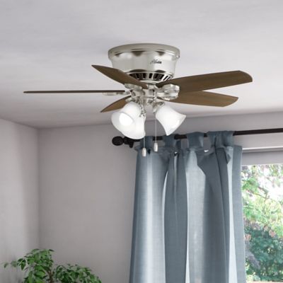 Image showing 5 th Hunter 42 in. 3-Speed Indoor Builder Low-Profile Ceiling Fan with LED Light Kit and Pull Chain, Brushed Nickel
