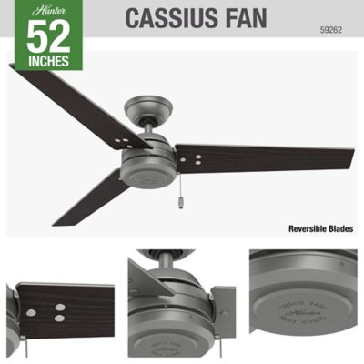 Image showing 6 th Hunter 52 in. 3-Speed Indoor/Outdoor Cassius Damp-Rated Ceiling Fan with Pull Chain, Matte Black