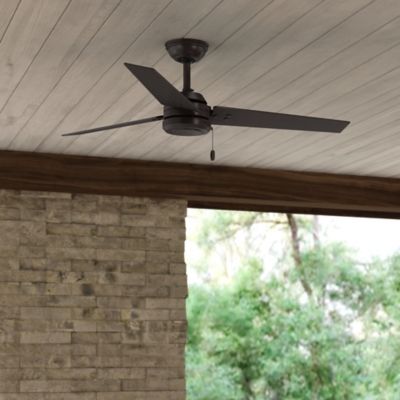 Image showing 5 th Hunter 52 in. 3-Speed Indoor/Outdoor Cassius Damp-Rated Ceiling Fan with Pull Chain, Matte Black