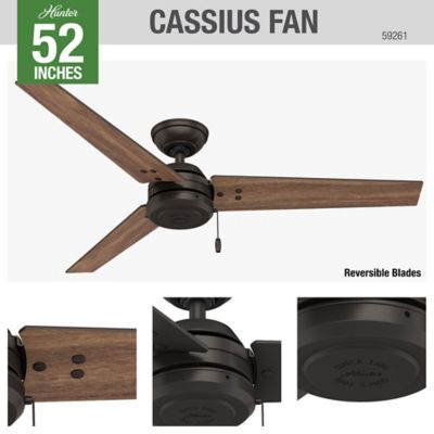 Image showing 6 th Hunter 52 in. 3-Speed Indoor/Outdoor Cassius Damp-Rated Ceiling Fan with Pull Chain, Matte Black