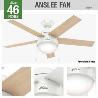Image showing 6 th Hunter 46 in. 3-Speed Indoor Anslee Ceiling Fan with LED Light Kit and Pull Chain, Fresh White