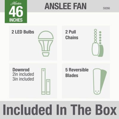 Image showing 8 th Hunter 46 in. 3-Speed Indoor Anslee Ceiling Fan with LED Light Kit and Pull Chain, Fresh White