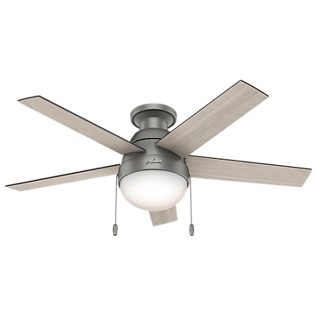 Hunter 46 in. Anslee Low-Profile Ceiling Fan with LED Light Kit with Pull Chain, Fresh White