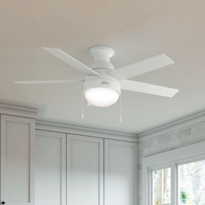 Image showing 5 th Hunter 46 in. 3-Speed Indoor Anslee Low-Profile Ceiling Fan with LED Light Kit with Pull Chain, Fresh White