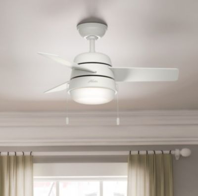 Image showing 6 th Hunter 36 in. 3-Speed Indoor Aker Ceiling Fan with LED Light Kit and Pull Chain, Fresh White