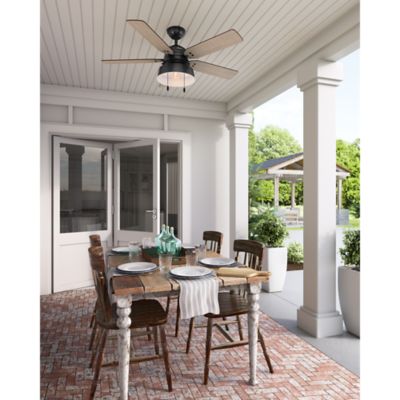 Image showing  52 in. 3-Speed Indoor/Outdoor Mill Valley Damp-Rated Ceiling Fan with LED Light Kit and Pull Chain, Indigo Blue