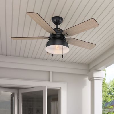 Image showing 5 th Hunter 52 in. 3-Speed Indoor/Outdoor Mill Valley Damp-Rated Ceiling Fan with LED Light Kit and Pull Chain, Indigo Blue