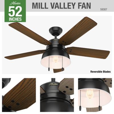 Image showing 6 th Hunter 52 in. 3-Speed Indoor/Outdoor Mill Valley Damp-Rated Ceiling Fan with LED Light Kit and Pull Chain, Indigo Blue