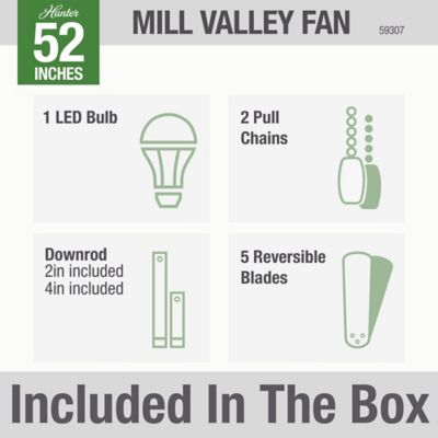 Image showing 8 th Hunter 52 in. 3-Speed Indoor/Outdoor Mill Valley Damp-Rated Ceiling Fan with LED Light Kit and Pull Chain, Indigo Blue