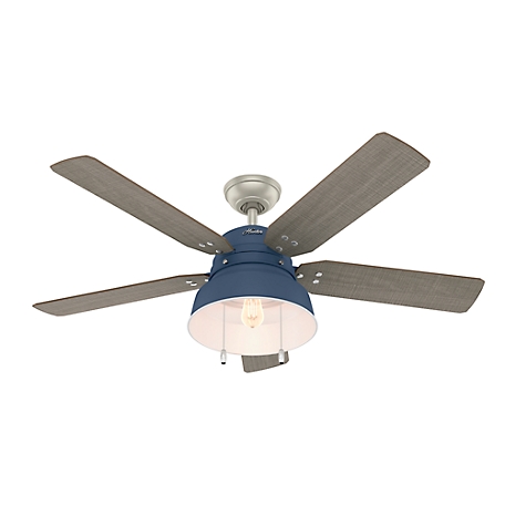 Hunter 52 in. Mill Valley Damp-Rated Ceiling Fan with LED Light Kit and Pull Chain, Indigo Blue