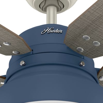 Image showing  52 in. 3-Speed Indoor/Outdoor Mill Valley Damp-Rated Ceiling Fan with LED Light Kit and Pull Chain, Indigo Blue