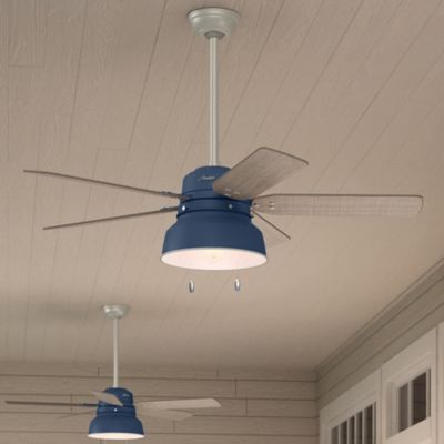 Image showing 5 th Hunter 52 in. 3-Speed Indoor/Outdoor Mill Valley Damp-Rated Ceiling Fan with LED Light Kit and Pull Chain, Indigo Blue