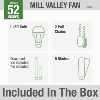 Image showing 7 th Hunter 52 in. 3-Speed Indoor/Outdoor Mill Valley Damp-Rated Ceiling Fan with LED Light Kit and Pull Chain, Indigo Blue