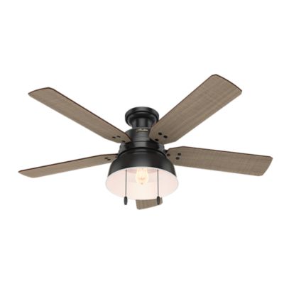 Hunter 52 in. Mill Valley Low-Profile Damp-Rated Ceiling Fan with LED Light Kit and Pull Chain, Matte Silver