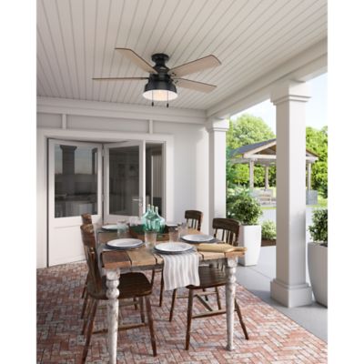 Image showing  52 in. 3-Speed Indoor/Outdoor Mill Valley Low-Profile Damp-Rated Ceiling Fan with LED Light Kit, Matte Silver