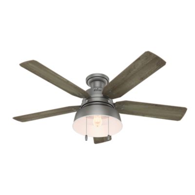 Hunter 52 in. Mill Valley Low-Profile Damp-Rated Ceiling Fan with LED Light Kit and Pull Chain, Matte Silver -  59311