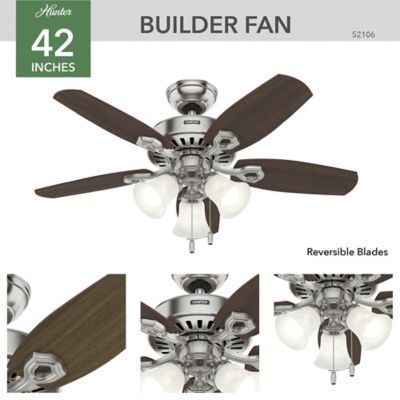 Image showing 6 th Hunter 42 in. 3-Speed Builder Ceiling Fan with LED Light Kit and Pull Chain, Bronze