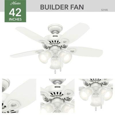 Image showing 5 th Hunter 42 in. 3-Speed Builder Ceiling Fan with LED Light Kit and Pull Chain, Bronze