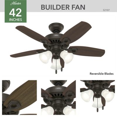 Image showing 5 th Hunter 42 in. 3-Speed Builder Ceiling Fan with LED Light Kit and Pull Chain, Bronze