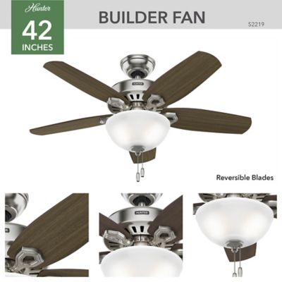 Image showing 6 th Hunter 42 in. 3-Speed Indoor Builder Ceiling Fan with LED Light Kit and Pull Chain, Brushed Nickel