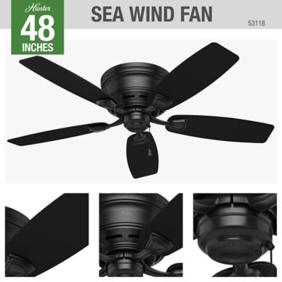 Image showing 6 th Hunter 48 in. 3-Speed Indoor/Outdoor Sea Wind Low-Profile Ceiling Fan with Pull Chain, White