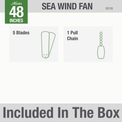 Image showing 9 th Hunter 48 in. 3-Speed Indoor/Outdoor Sea Wind Low-Profile Ceiling Fan with Pull Chain, White