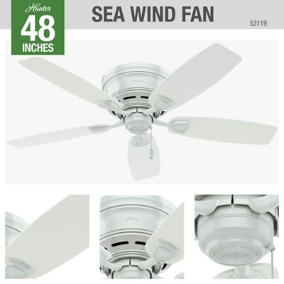 Image showing 6 th Hunter 48 in. 3-Speed Indoor/Outdoor Sea Wind Low-Profile Ceiling Fan with Pull Chain, White
