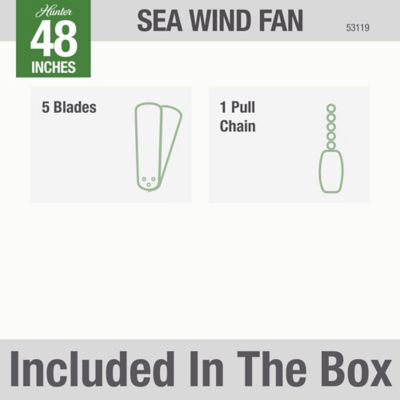 Image showing 9 th Hunter 48 in. 3-Speed Indoor/Outdoor Sea Wind Low-Profile Ceiling Fan with Pull Chain, White