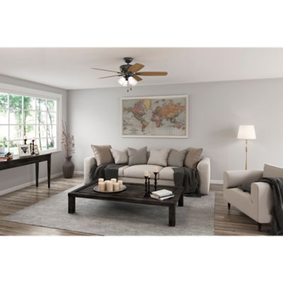 Image showing  52 in. 3-Speed Indoor Amberlin Ceiling Fan with LED Light Kit and Pull Chain, Bronze