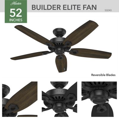 Image showing 6 th Hunter 52 in. 3-Speed Indoor Builder Ceiling Fan with Pull Chain, Brushed Nickel