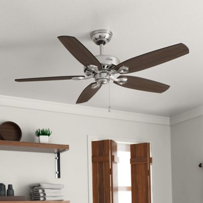 Image showing 5 th Hunter 52 in. 3-Speed Indoor Builder Ceiling Fan with Pull Chain, Brushed Nickel