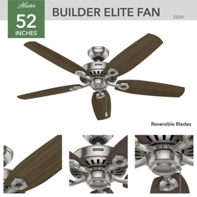 Image showing 6 th Hunter 52 in. 3-Speed Indoor Builder Ceiling Fan with Pull Chain, Brushed Nickel