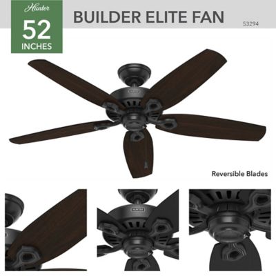 Image showing 6 th Hunter 52 in. 3-Speed Indoor/Outdoor Builder Damp-Rated Ceiling Fan with Pull Chain, Matte Black