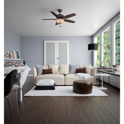 Image showing  52 in. 3-Speed Indoor Newsome Ceiling Fan with LED Light Kit and Pull Chain, Brushed Nickel, 53311