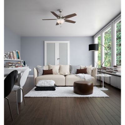 Image showing  52 in. 3-Speed Indoor Newsome Ceiling Fan with LED Light Kit and Pull Chain, Brushed Nickel, 53311