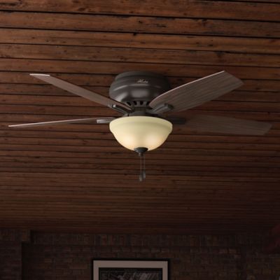 Image showing 5 th Hunter 52 in. 3-Speed Newsome Indoor Low-Profile Ceiling Fan with LED Light Kit with Pull Chain, Bronze