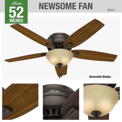 Image showing 6 th Hunter 52 in. 3-Speed Newsome Indoor Low-Profile Ceiling Fan with LED Light Kit with Pull Chain, Bronze