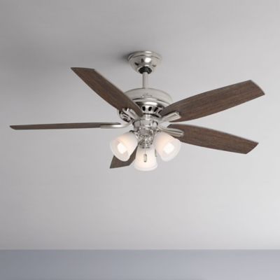 Image showing 5 th Hunter 52 in. 3-Speed Indoor Newsome Ceiling Fan with LED Light Kit and Pull Chain, Brushed Nickel, 53317