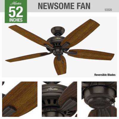 Image showing 6 th Hunter 52 in. 3-Speed Indoor Newsome Ceiling Fan and Pull Chain, Fresh White