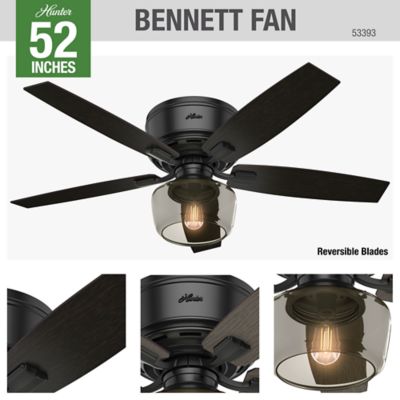 Image showing 6 th Hunter 52 in. 3-Speed Indoor Bennett Low-Profile Ceiling Fan with LED Light Kit and Handheld Remote, Brushed Nickel