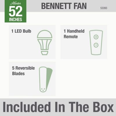 Image showing 9 th Hunter 52 in. 3-Speed Indoor Bennett Low-Profile Ceiling Fan with LED Light Kit and Handheld Remote, Brushed Nickel