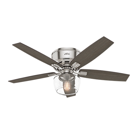 Hunter 52 in. Bennett Low-Profile Ceiling Fan with LED Light Kit and Handheld Remote, Brushed Nickel