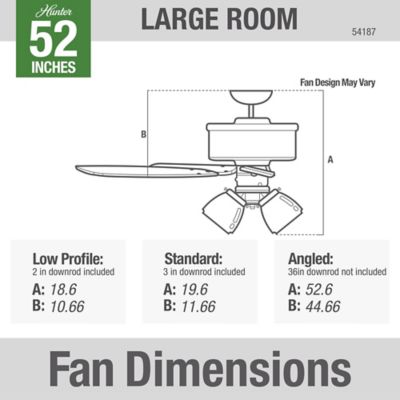 Image showing 8 th Hunter 52 in. 3-Speed Indoor Bennett Ceiling Fan with LED Light Kit and Handheld Remote