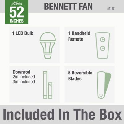 Image showing 9 th Hunter 52 in. 3-Speed Indoor Bennett Ceiling Fan with LED Light Kit and Handheld Remote