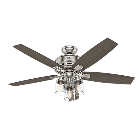 Hunter 52 in. Bennett Ceiling Fan with LED Light Kit and Handheld Remote, Brushed Nickel