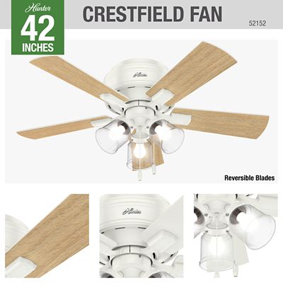 Image showing 6 th Hunter 42 in. 3-Speed Indoor Crestfield Low-Profile Ceiling Fan with LED Light Kit and Pull Chain, Bronze