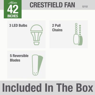 Image showing 9 th Hunter 42 in. 3-Speed Indoor Crestfield Low-Profile Ceiling Fan with LED Light Kit and Pull Chain, Bronze