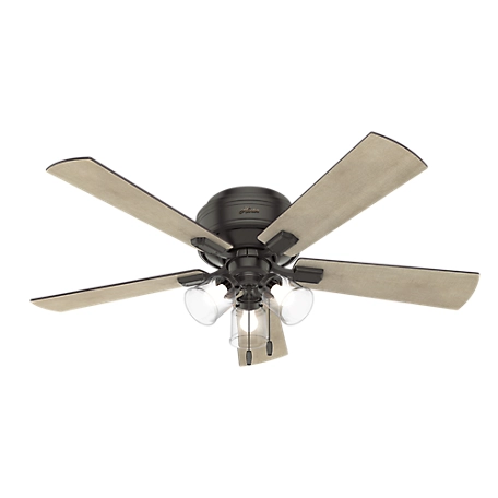 Hunter 52 in. Crestfield Low-Profile Ceiling Fan with LED Light Kit and Pull Chain, Brushed Nickel